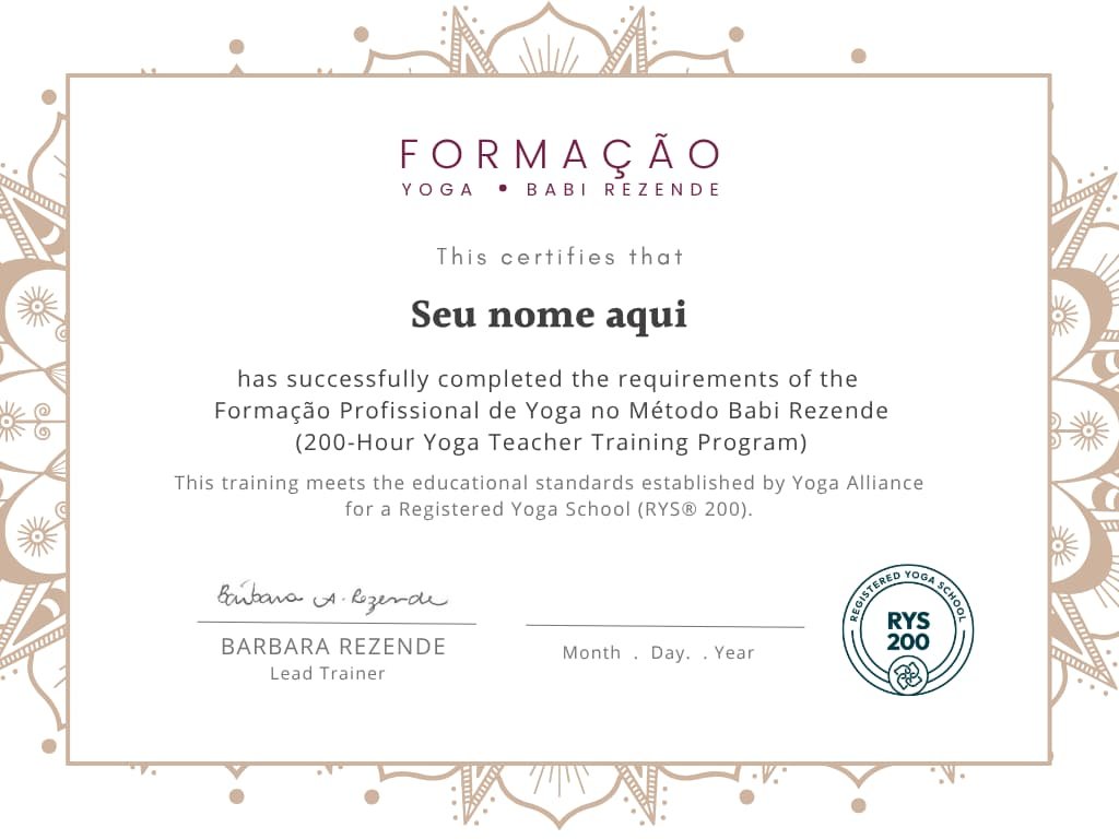 Certificação RYS 200 Yoga Alliance